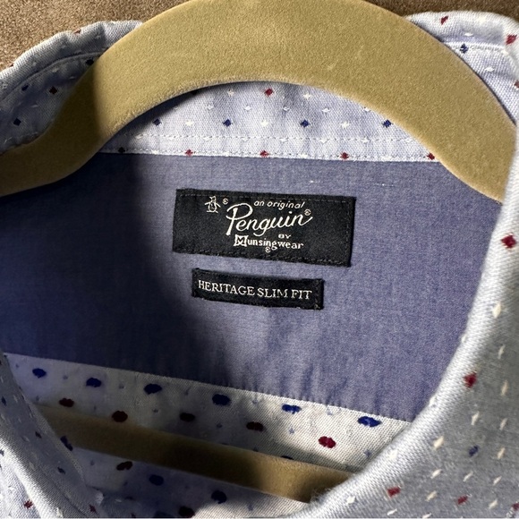 Original Penguin Heritage Slim Fit Button Down Light Blue Micro Dot 16.5/34-35 - Picture 10 of 14